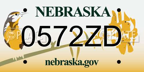 0572ZD Nebraska License Plate