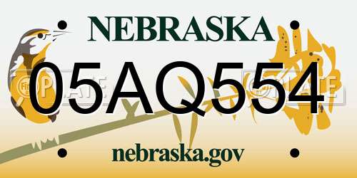 05AQ554 Nebraska License Plate