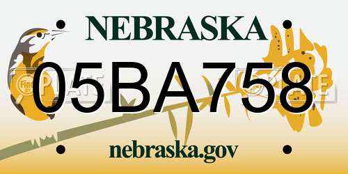 05BA758 Nebraska License Plate
