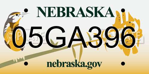 05GA396 Nebraska License Plate