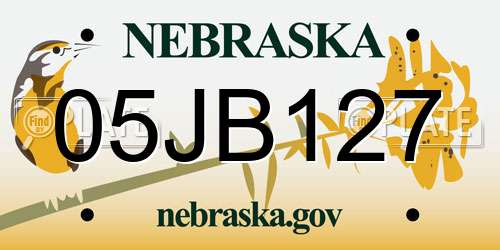 05JB127 Nebraska License Plate