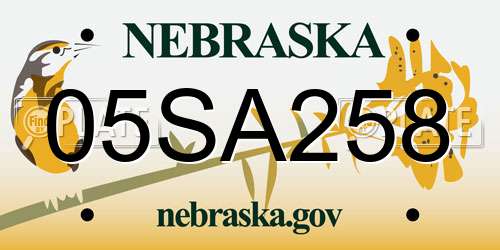 05SA258 Nebraska License Plate