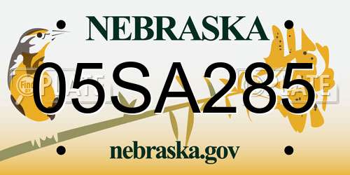 05SA285 Nebraska License Plate