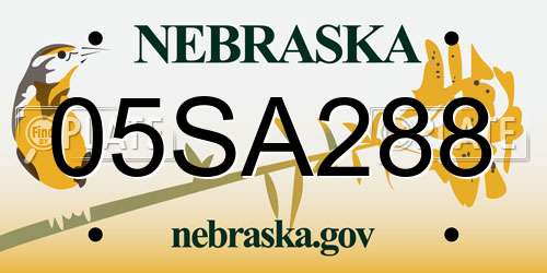 05SA288 Nebraska License Plate