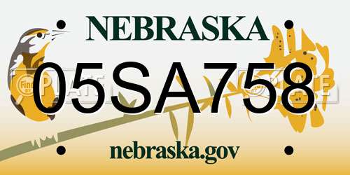 05SA758 Nebraska License Plate