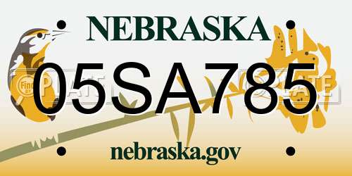 05SA785 Nebraska License Plate