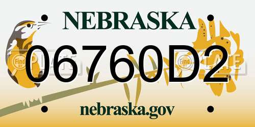 06760D2 Nebraska License Plate