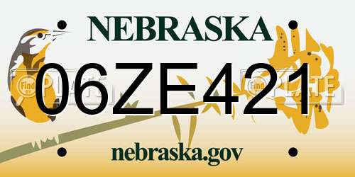 06ZE421 Nebraska License Plate