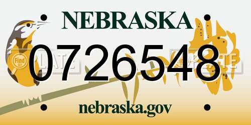 0726548 Nebraska License Plate