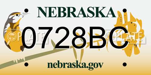 0728BC Nebraska License Plate