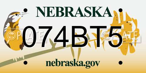 074BT5 Nebraska License Plate