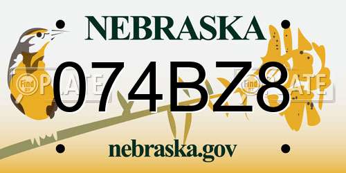 074BZ8 Nebraska License Plate