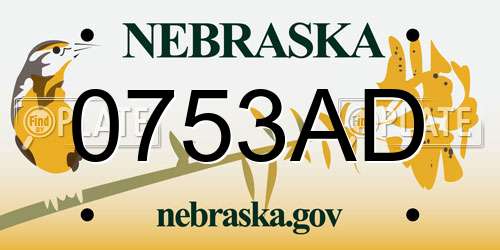 0753AD Nebraska License Plate