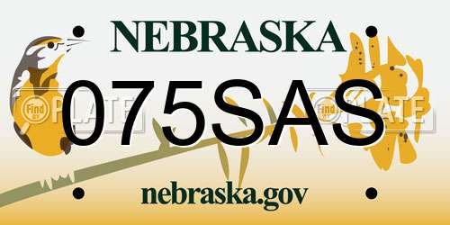 075SAS Nebraska License Plate