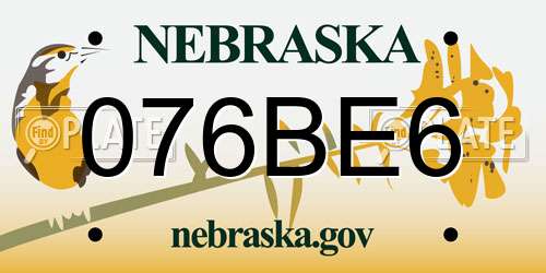 076BE6 Nebraska License Plate