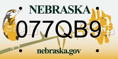 077QB9 Nebraska License Plate