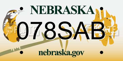 078SAB Nebraska License Plate