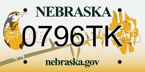 0796TK Nebraska License Plate
