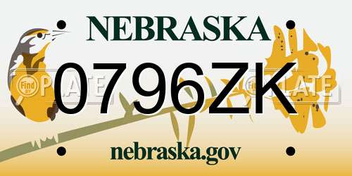 0796ZK Nebraska License Plate