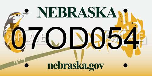 07OD054 Nebraska License Plate