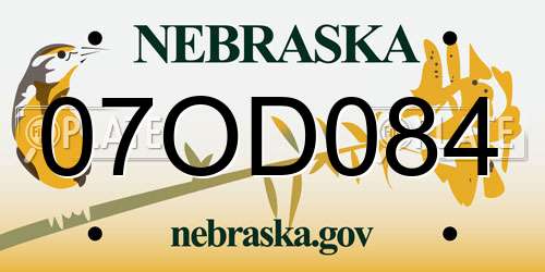 07OD084 Nebraska License Plate