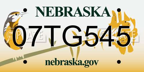 07TG545 Nebraska License Plate