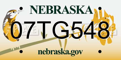 07TG548 Nebraska License Plate