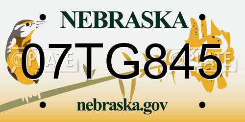 07TG845 Nebraska License Plate