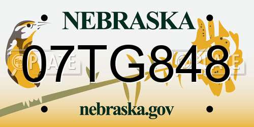 07TG848 Nebraska License Plate