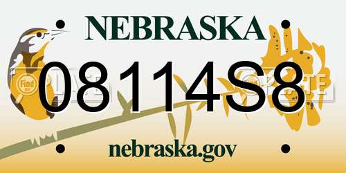 08114S8 Nebraska License Plate