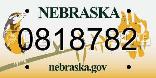0818782 Nebraska License Plate