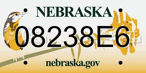 08238E6 Nebraska License Plate