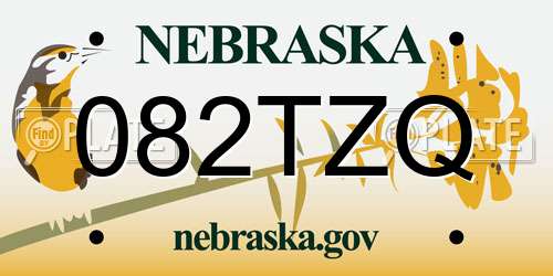 082TZQ Nebraska License Plate