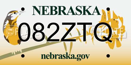 082ZTQ Nebraska License Plate