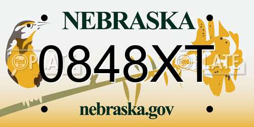 0848XT Nebraska License Plate