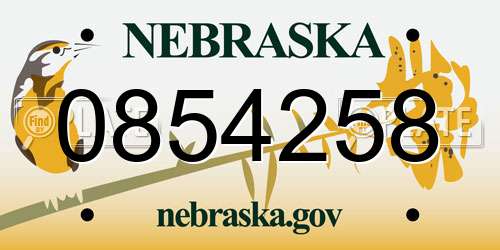 0854258 Nebraska License Plate