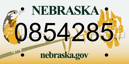 0854285 Nebraska License Plate