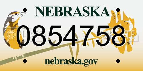 0854758 Nebraska License Plate
