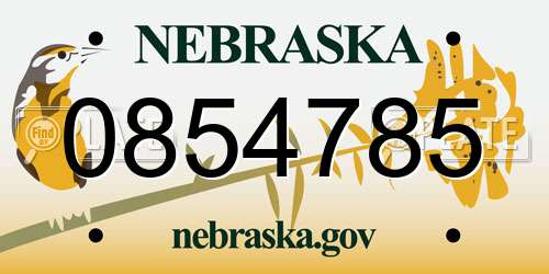 0854785 Nebraska License Plate