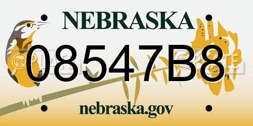 08547B8 Nebraska License Plate