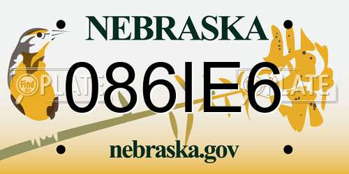 086IE6 Nebraska License Plate
