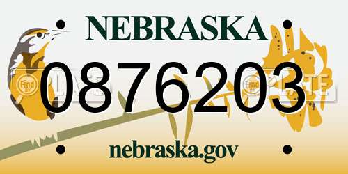 0876203 Nebraska License Plate