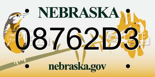 08762D3 Nebraska License Plate