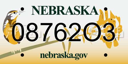 08762O3 Nebraska License Plate