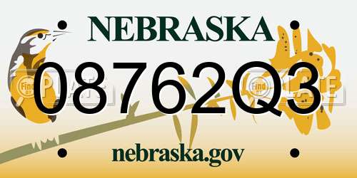 08762Q3 Nebraska License Plate