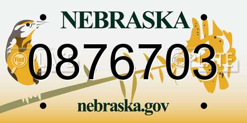 0876703 Nebraska License Plate