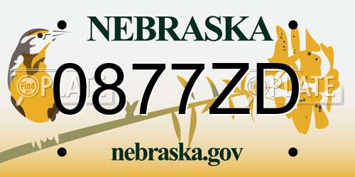 0877ZD Nebraska License Plate