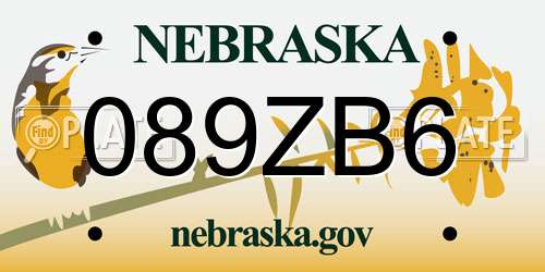 089ZB6 Nebraska License Plate