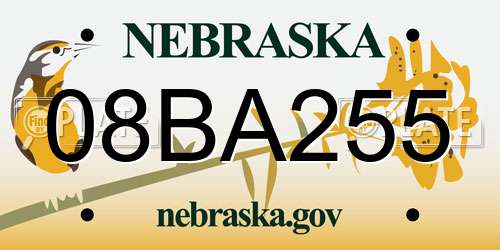 08BA255 Nebraska License Plate