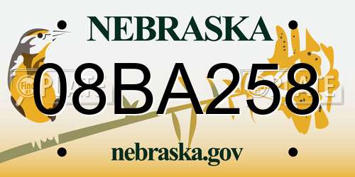 08BA258 Nebraska License Plate
